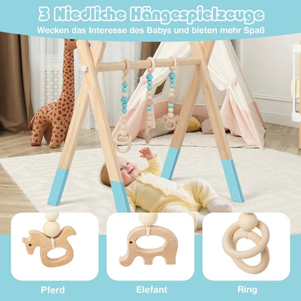 Wooden Baby Gym Activity Center with 3 Toys - Green