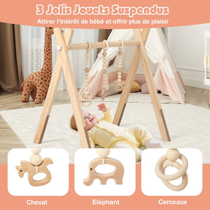 Wooden Baby Gym, Foldable, 3 Hanging Toys, 60x44x60 cm
