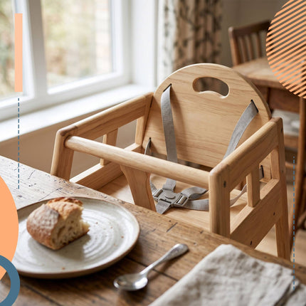Wooden Baby High Chair with Harness, Natural Pine