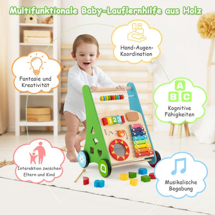 Wooden Baby Walker with Activities, Smooth Handles