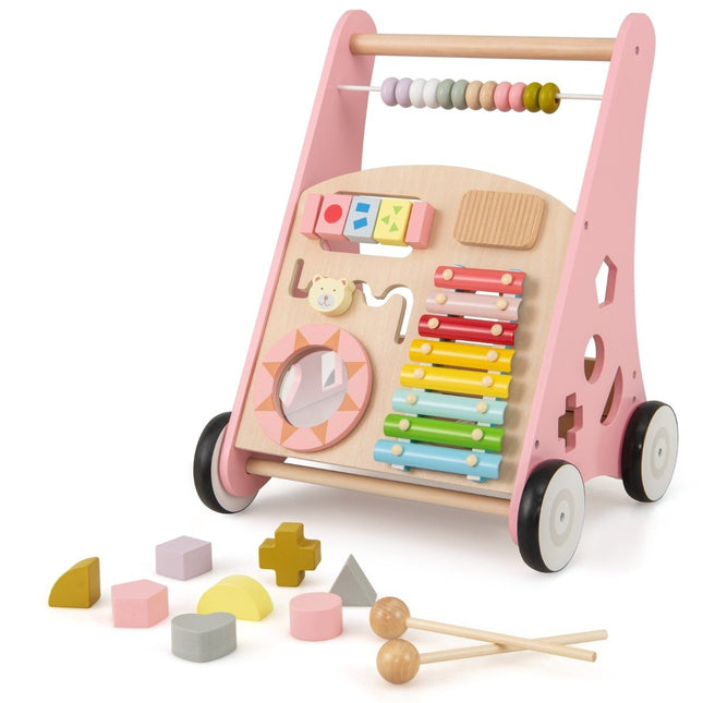 Wooden Baby Walker with Activities and Smooth Handles