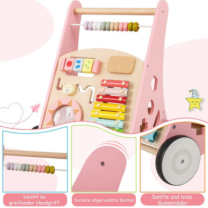 Wooden Baby Walker with Activities and Smooth Handles