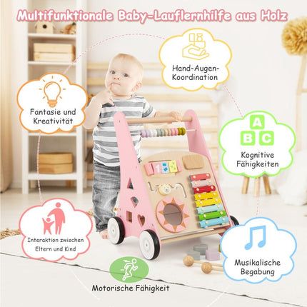 Wooden Baby Walker with Activities and Smooth Handles