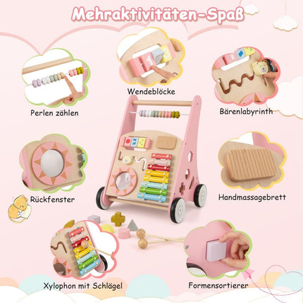 Wooden Baby Walker with Activities and Smooth Handles