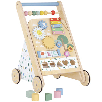 Wooden Baby Walker with Adjustable Speed and Activity Center