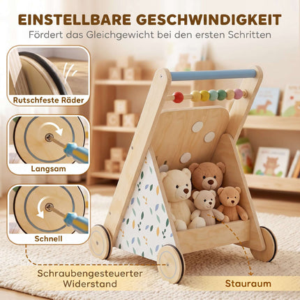 Wooden Baby Walker with Adjustable Speed and Activity Center
