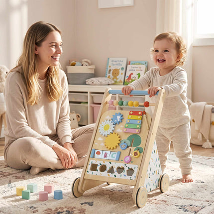 Wooden Baby Walker with Adjustable Speed and Activity Center