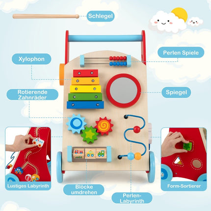 Wooden Baby Walker with Handle, Storage, and Wheels