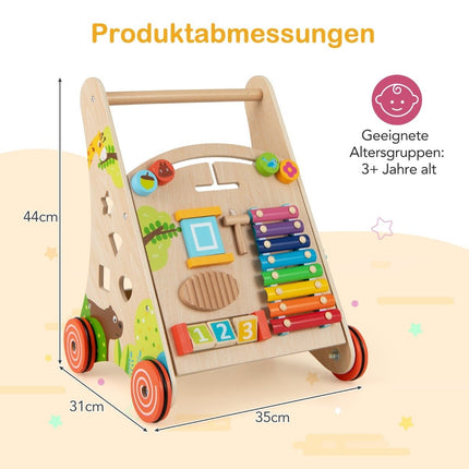 Wooden Baby Walker with Handle, Storage, and Wheels