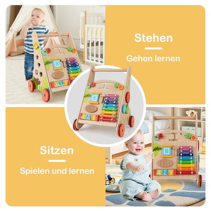 Wooden Baby Walker with Handle, Storage, and Wheels
