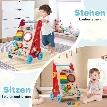 Wooden Baby Walker with Handle, Storage, and Wheels