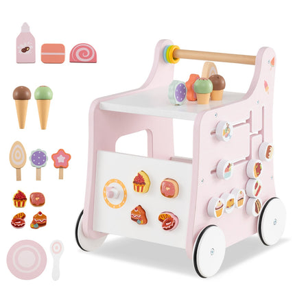 Wooden Baby Walker with Storage – Pink, Montessori Toy