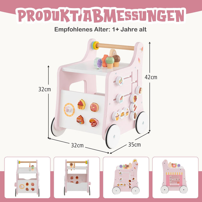 Wooden Baby Walker with Storage – Pink, Montessori Toy