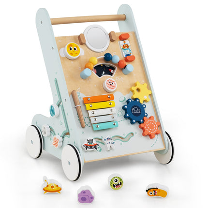 Wooden Baby Walker with Wheels, 8-in-1 Activity Center