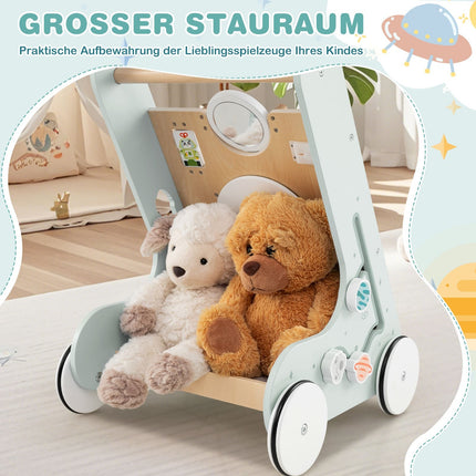 Wooden Baby Walker with Wheels, 8-in-1 Activity Center