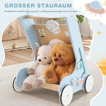 Wooden Baby Walker with Wheels, 8-in-1 Activity Center
