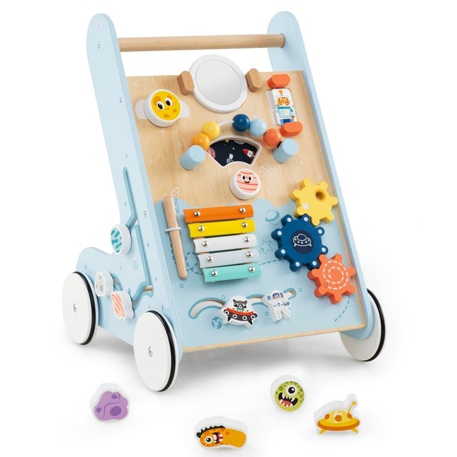 Wooden Baby Walker with Wheels, 8-in-1 Activity Center