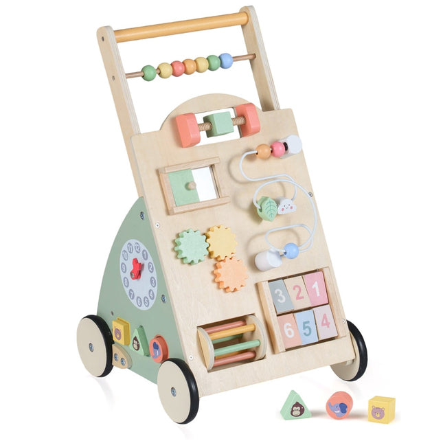Wooden Baby Walker with Wheels & Storage Basket