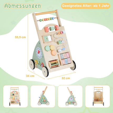 Wooden Baby Walker with Wheels & Storage Basket