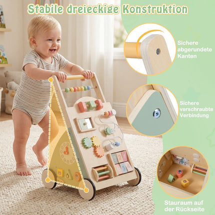 Wooden Baby Walker with Wheels & Storage Basket