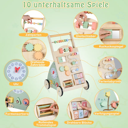 Wooden Baby Walker with Wheels & Storage Basket