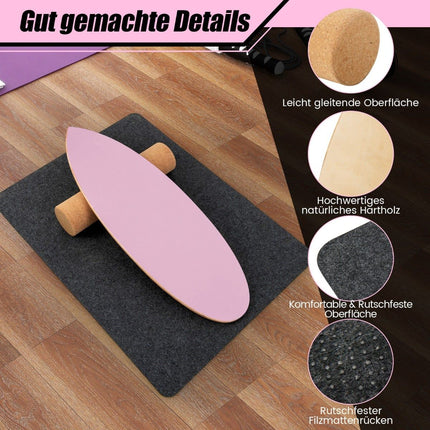 Wooden Balance Board Set with Cork Roller and Mat