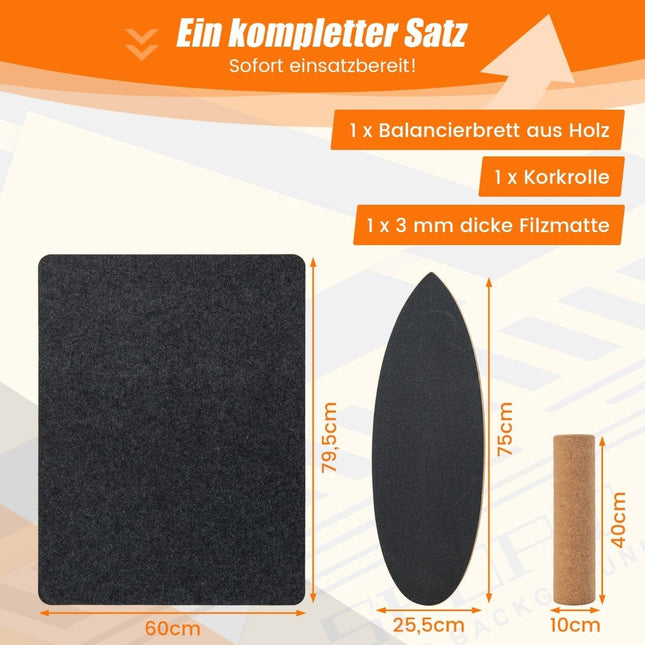 Wooden Balance Board Wobble Board with Wheel & Blanket 3-in-1 Balance Board Kit Black