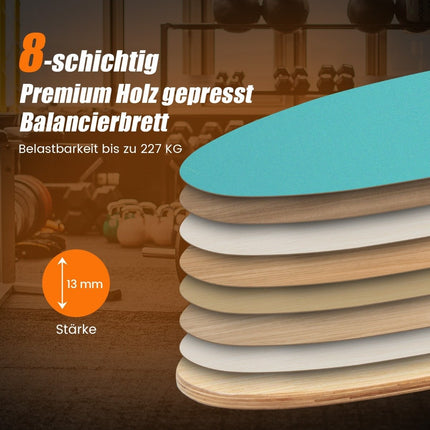Wooden Balance Board Wobble Board with Wheel & Blanket 3-in-1 Balance Board Kit Blue