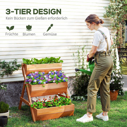 Wooden Balcony Herb Planter, 3-Tier, Drainage Holes