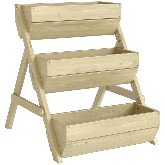 Wooden Balcony Herb Planter, 3-Tier, Drainage Holes