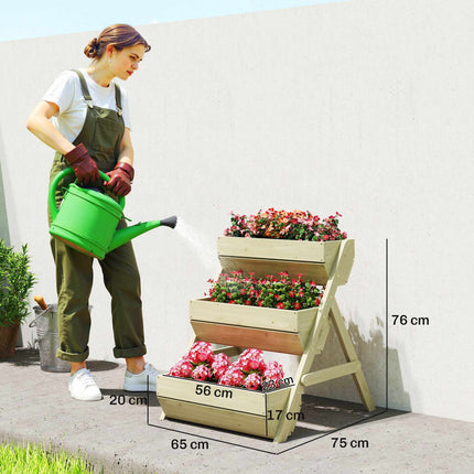 Wooden Balcony Herb Planter, 3-Tier, Drainage Holes