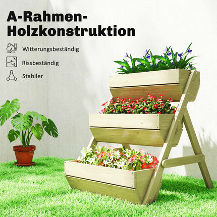 Wooden Balcony Herb Planter, 3-Tier, Drainage Holes