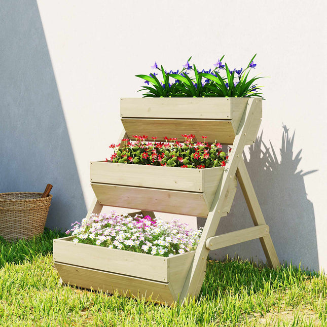 Wooden Balcony Herb Planter, 3-Tier, Drainage Holes