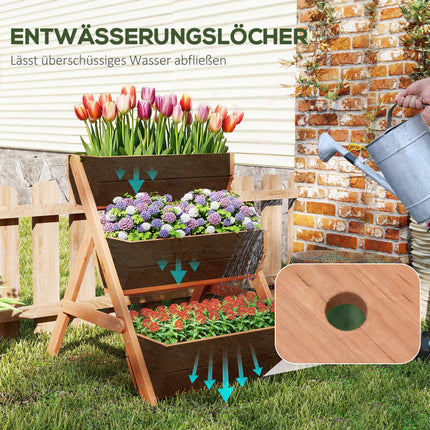 Wooden Balcony Herb Planter, 3-Tier, Drainage Holes