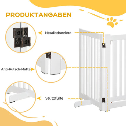 Adjustable stand-alone wooden dog gate, foldable, white
