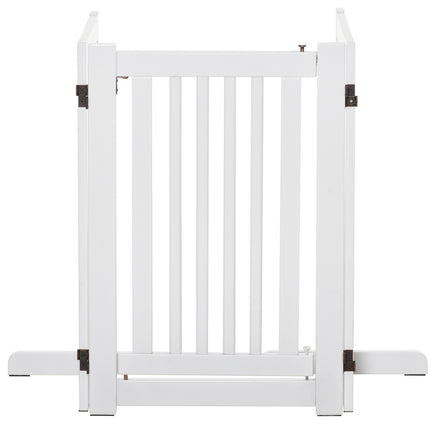 Adjustable stand-alone wooden dog gate, foldable, white