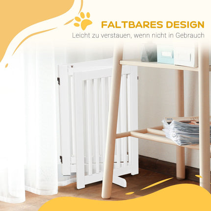 Adjustable stand-alone wooden dog gate, foldable, white