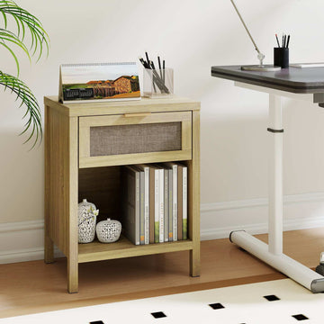 Wooden Bedside Table with Drawer & Charging Station