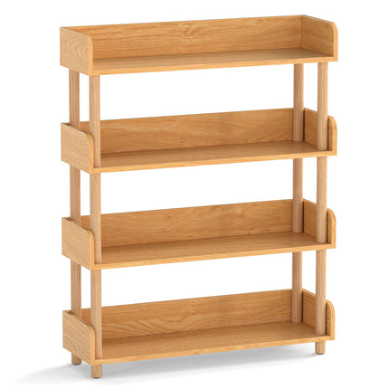 Wooden Bookshelf with 3 Open Shelves and Side Grids