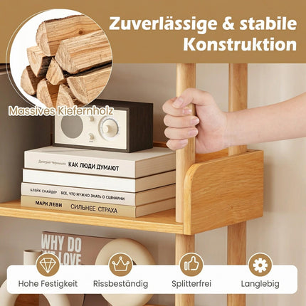 Wooden Bookshelf with 3 Open Shelves and Side Grids