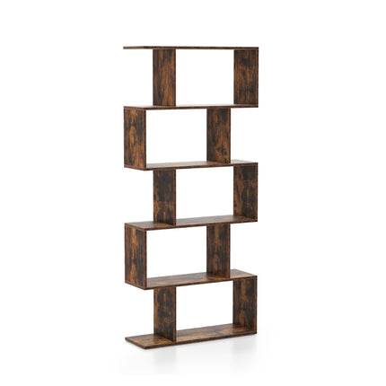 Wooden Bookshelf with 5 Tiers & Anti-Tip, S-Shaped Design