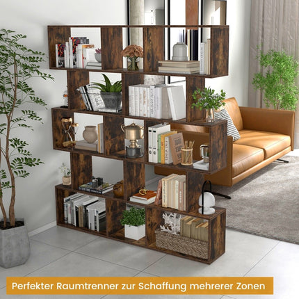 Wooden Bookshelf with 5 Tiers & Anti-Tip, S-Shaped Design