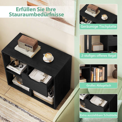 Wooden Bookshelf with Drawer & 3 Compartments, Black