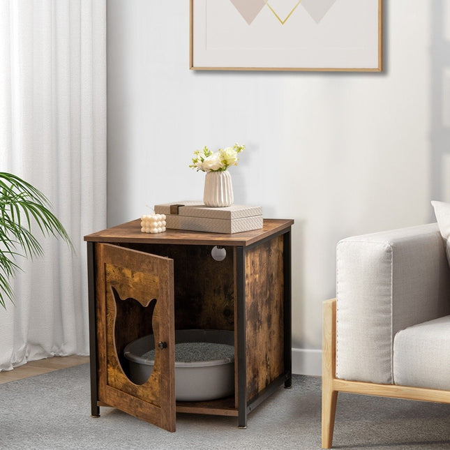 Wooden Cat Cabinet with Door – Litter Box Enclosure