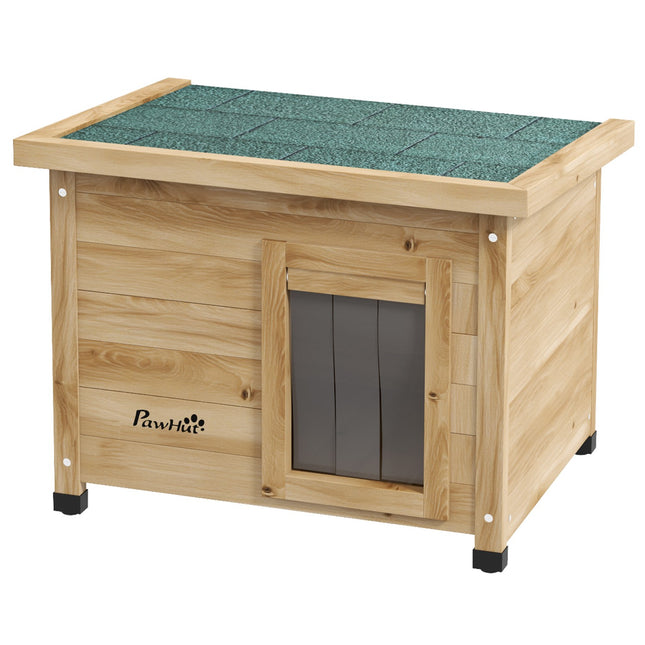 Outdoor Cat house in wood with Door curtain, 57x45x43 cm