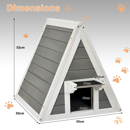 Wooden Cat House, Weatherproof Asphalt Roof, Grey