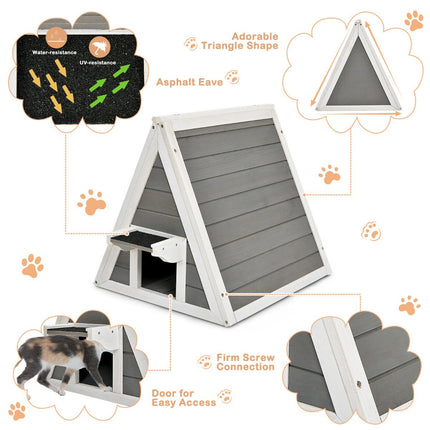 Wooden Cat House, Weatherproof Asphalt Roof, Grey