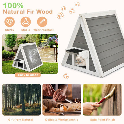 Wooden Cat House, Weatherproof Asphalt Roof, Grey
