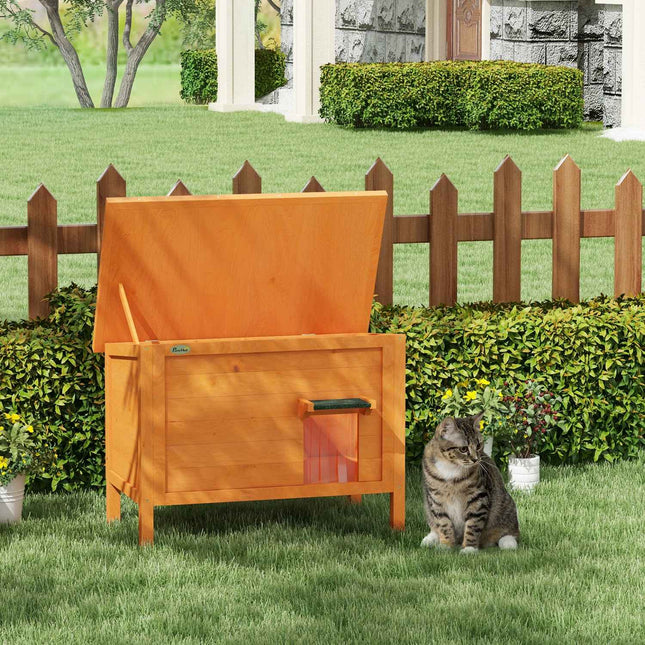 Outdoor wooden cat house, insulated & elevated, 60x60x81.5cm
