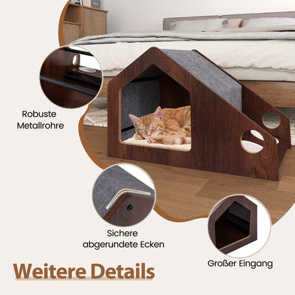 Wooden Cat House with Feeding Station, Removable Roof